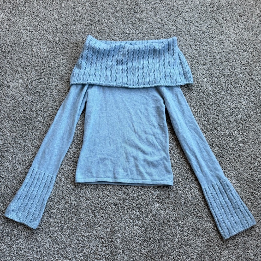 Autumn Cashmere Light Blue Off The Shoulder 100% Cashmere Sweater Size Small